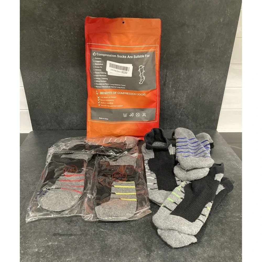 Elite Performance Compression Socks for Women & Men Black‎ 6 Pair Size L/XL